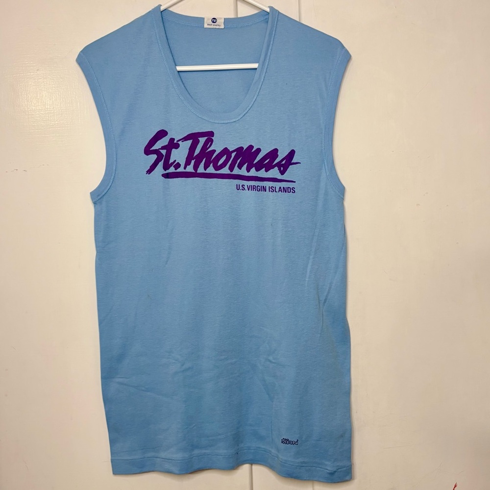 Vintage 80s Blue St Thomas Virgin Islands Sleeveless Muscle Tee Tank Top
